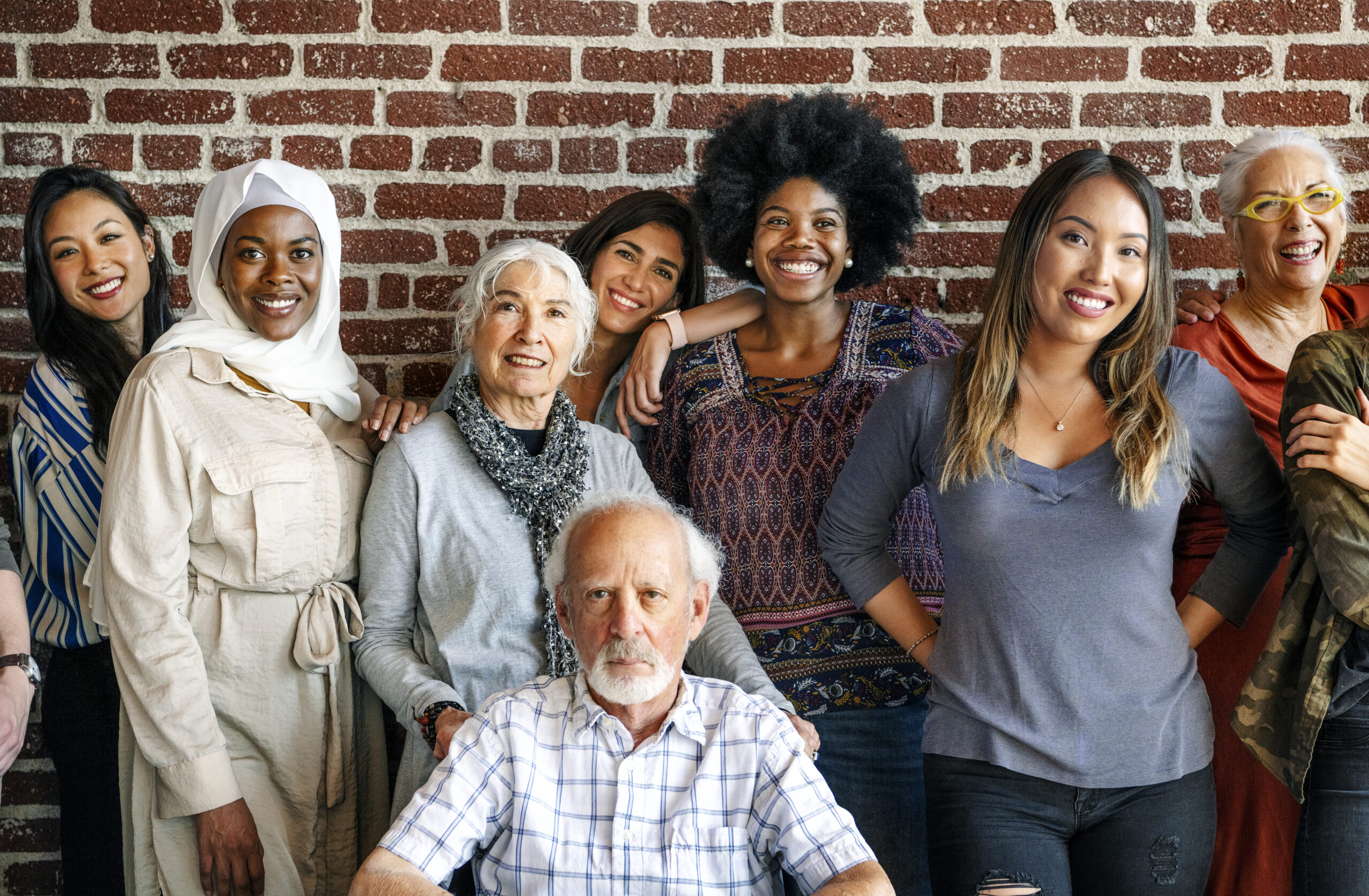 a group of people smiling