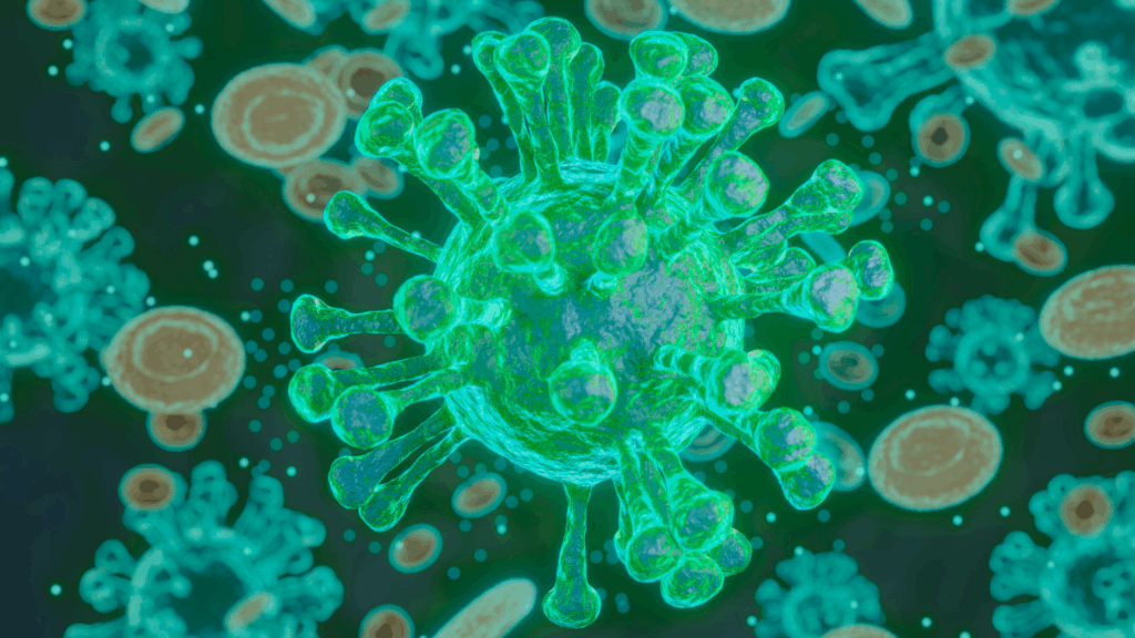 Close up image of cells in varying tones of green